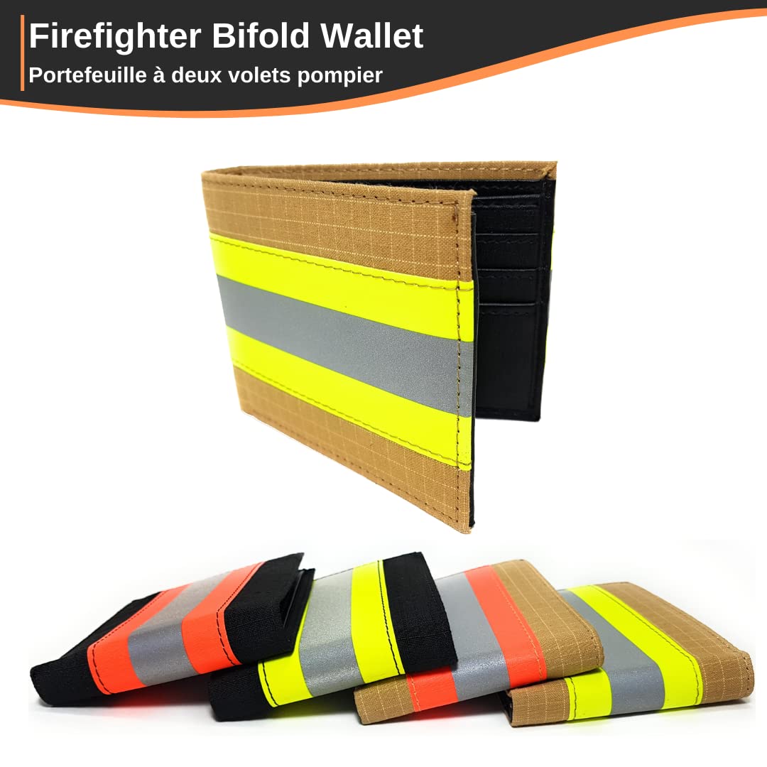 Flashfire Supply Firefighter Wallet Original Reflective Turnout Bunker Fabric Gear Men Gift RFID Protection (Beige & Yellow), Medium