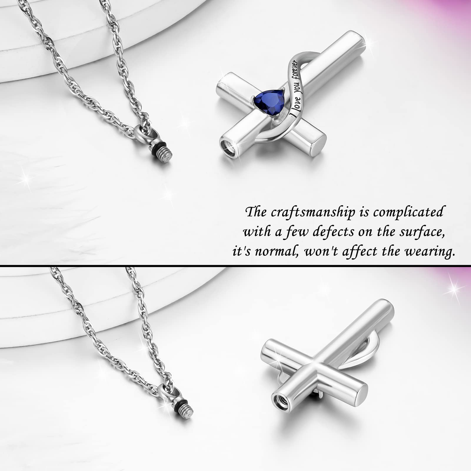 XIUDA Cross Cremation Jewelry for Human Ashes Stainless Steel Urn Necklace for Ashes Memorial Cremation Ashes Necklace for Women Men