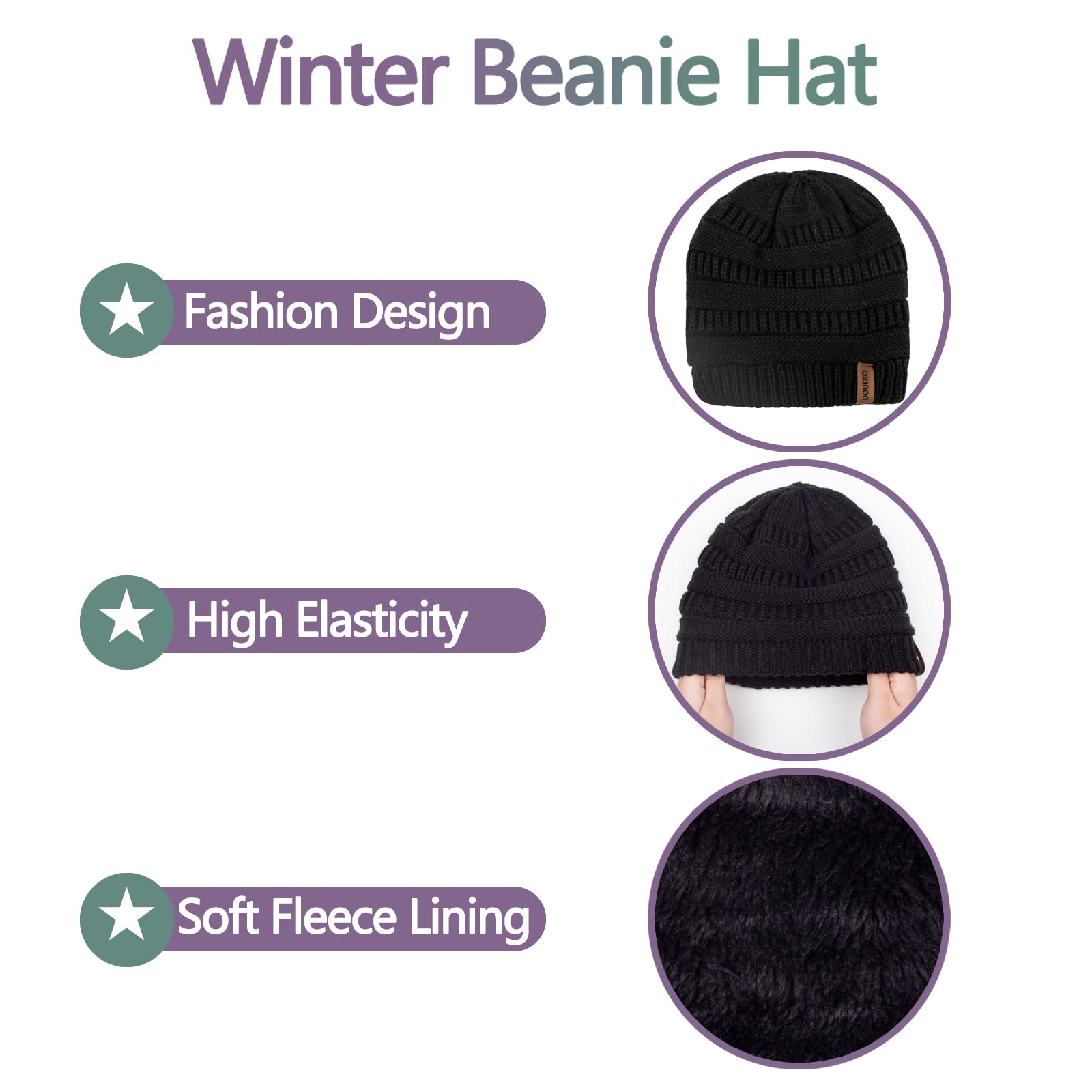 Women Beanie Hat Gloves and Scarf Set Winter Warm Knit Cap Thick Fleece Lined Neck Warmer Black Snow Ski Cold Weather, Gorras Gorros Guantes Bufandas de Invierno para Mujer, Gift for Mom