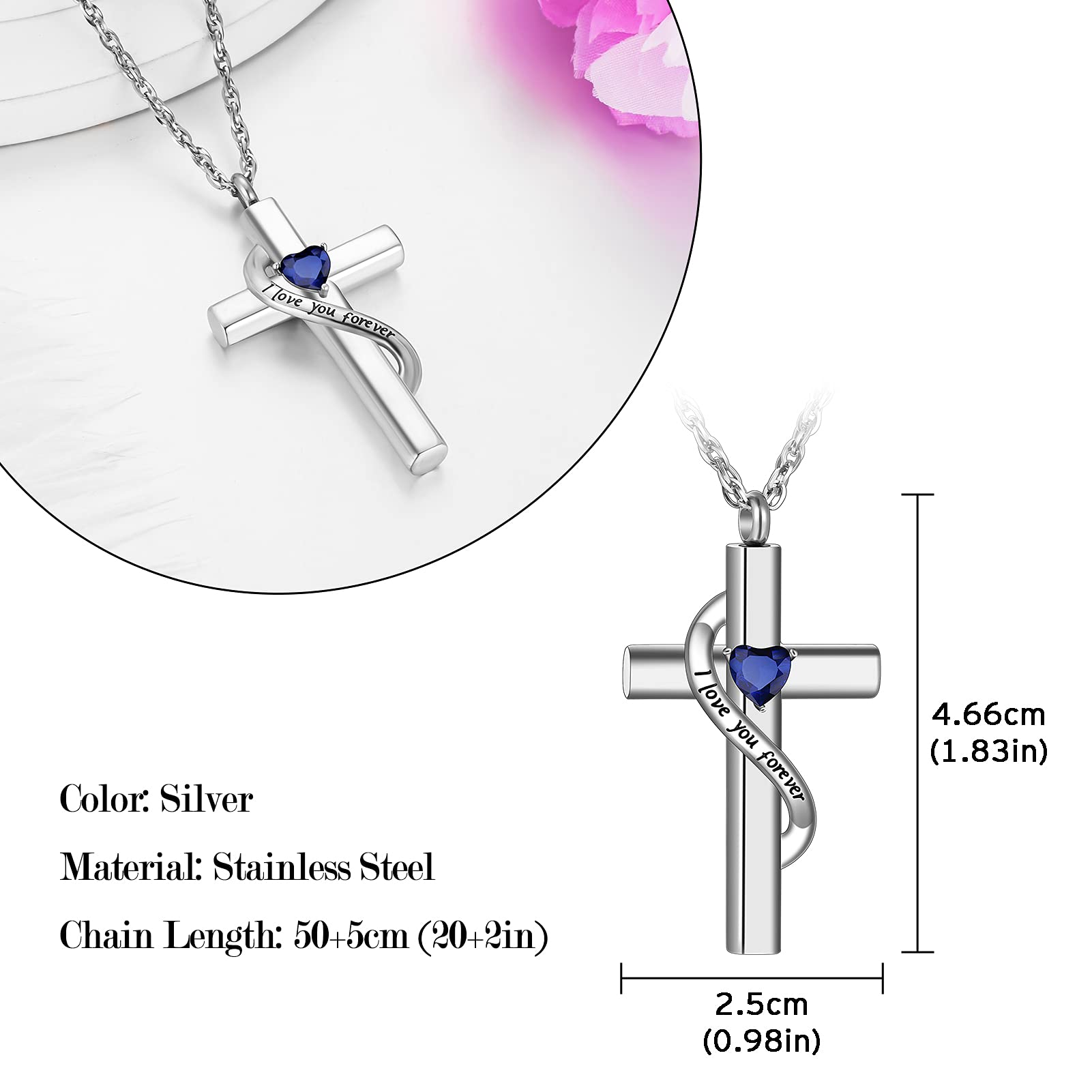 XIUDA Cross Cremation Jewelry for Human Ashes Stainless Steel Urn Necklace for Ashes Memorial Cremation Ashes Necklace for Women Men