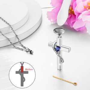 XIUDA Cross Cremation Jewelry for Human Ashes Stainless Steel Urn Necklace for Ashes Memorial Cremation Ashes Necklace for Women Men