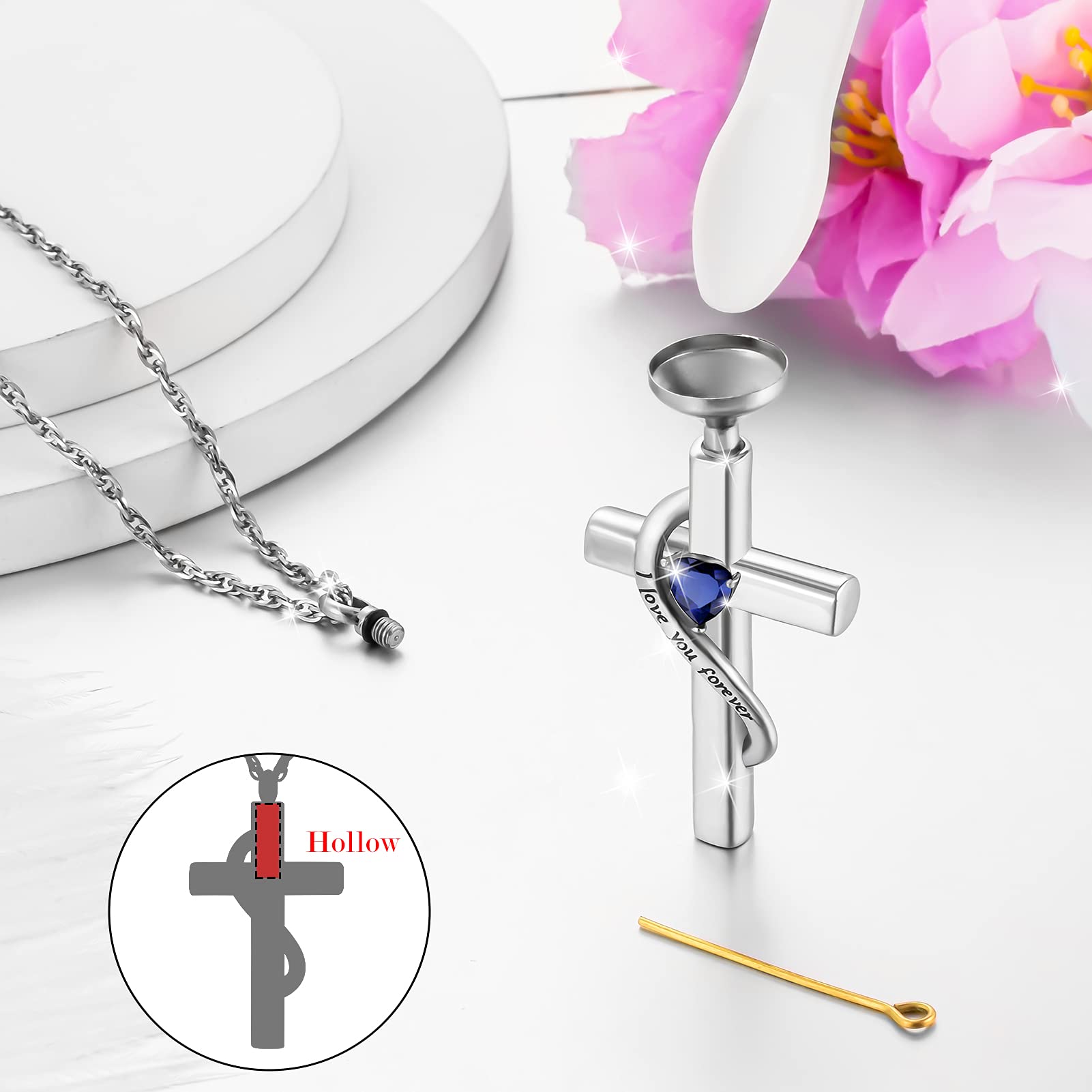 XIUDA Cross Cremation Jewelry for Human Ashes Stainless Steel Urn Necklace for Ashes Memorial Cremation Ashes Necklace for Women Men