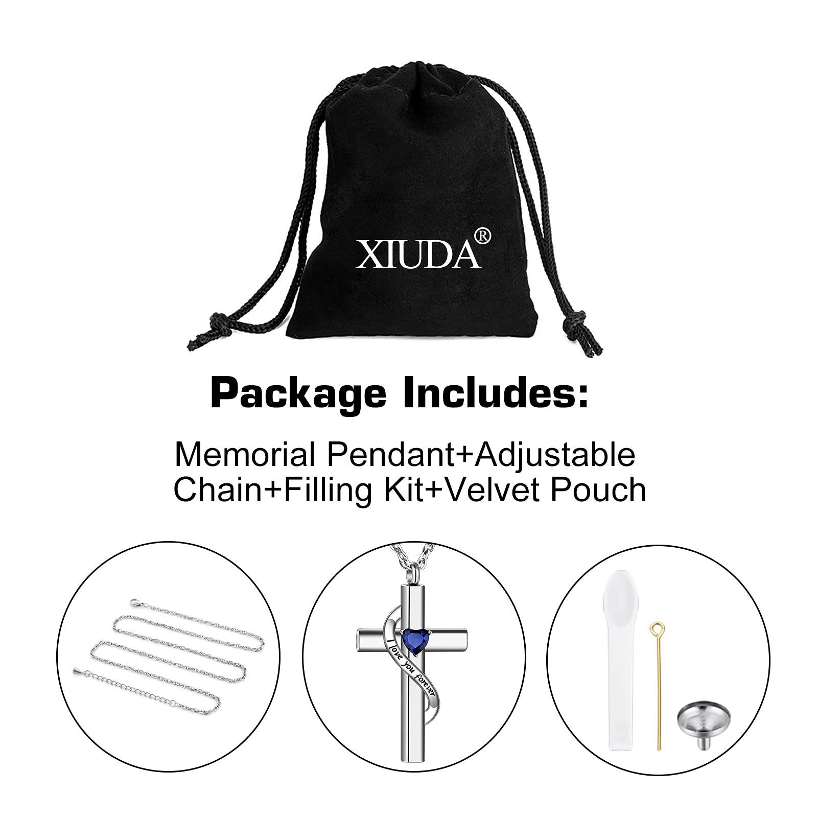 XIUDA Cross Cremation Jewelry for Human Ashes Stainless Steel Urn Necklace for Ashes Memorial Cremation Ashes Necklace for Women Men