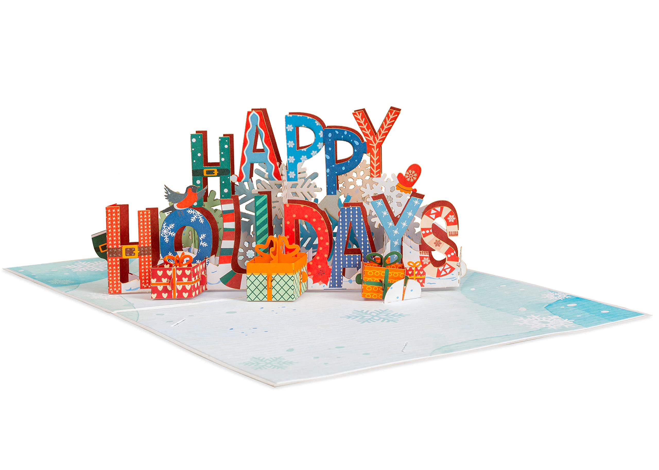 Paper Love Pop Up Christmas Card, Happy Holidays, Handmade 3D Popup Card, 5" x 7"