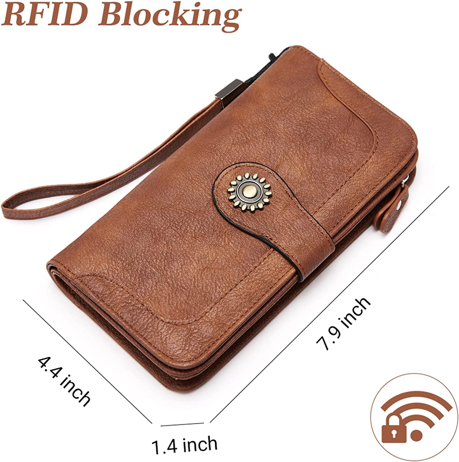 BOSTANTEN Womens Wallet Leather Large Capacity Wristlet Clutch Purse Credit Card Holder with RFID Blocking Brown