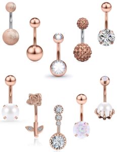 vsnnsns 14g belly button rings flower belly rings for women stainless steel opal belly piercing jewelry surgical steel belly button rings curved navel ring barbell cz body jewelry piercing rose gold