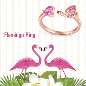 TANGPOET Flamingo Ring for Women Statement Rings 925 Sterling Silver Open Adjustable Ring Birthday Present Flamingo Gifts for Friend Mom Wife