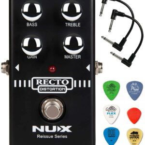 Briskdrop NUX Recto Distortion Guitar Effect Pedal Bundle with 2 Patch Cables and 6 Dunlop Picks, RectoBundle2