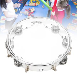 Tambourine for Adults 10 inch Double Row Metal Jingles Hand Held Musical Educational Drum Instrument for Party Games(Transparent color)