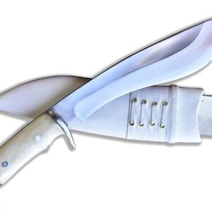 GK&CO. Kukri House Authentic Kukri/khukuri-9 Inch Bahadur Hunter Knife-Carbon Steel Made White Bone Full Tang Handle White Leather Sheath (14" Overall Length)- Handmade from Nepal