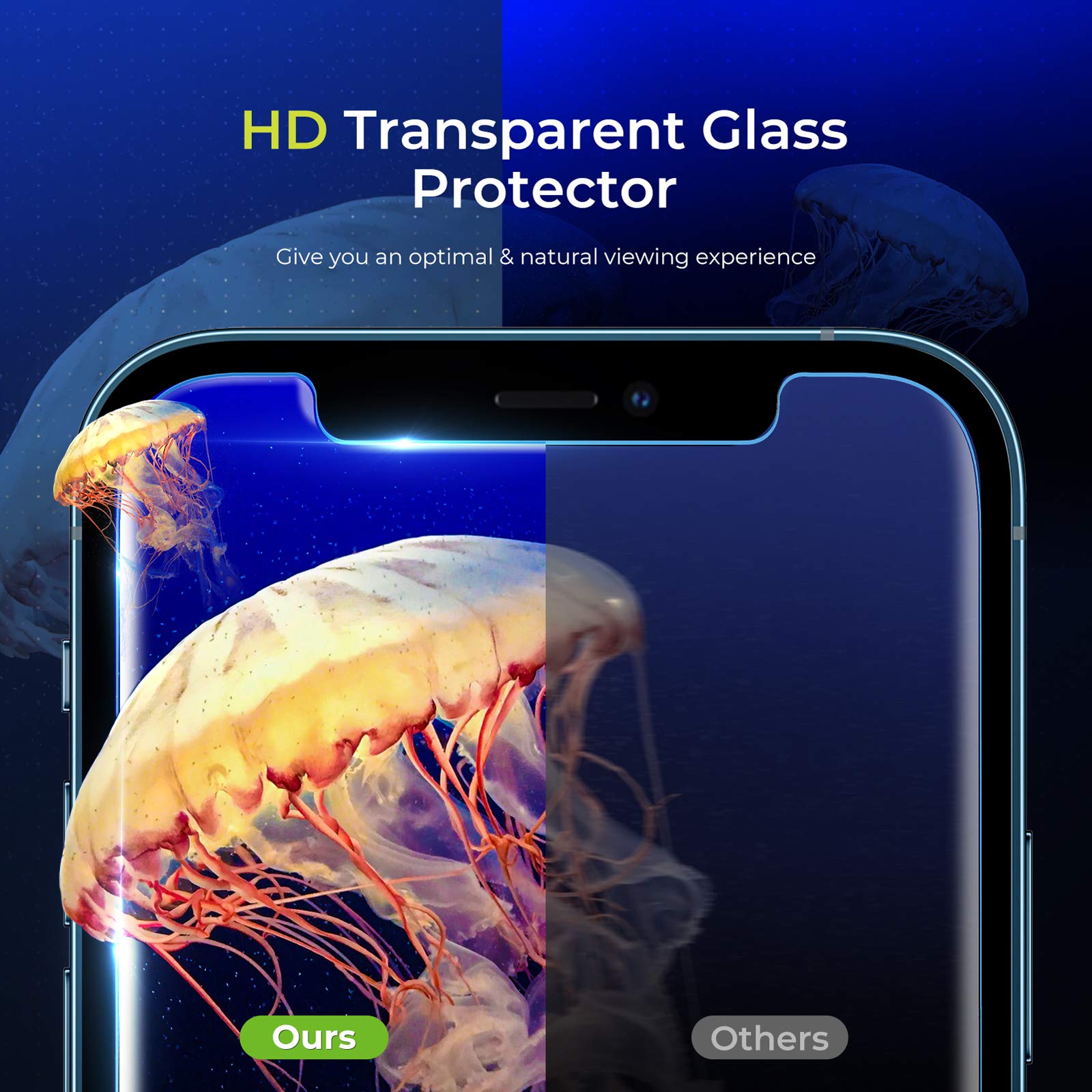 ORIbox Glass Screen Protector for iPhone 12 Pro, 3 Packs Anti-Scratch HD Tempered Glass Screen Protector with 2 Packs Camera Lens Protector, Clear