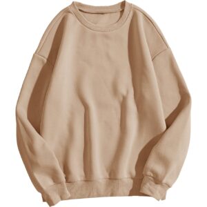 Verdusa Women's Oversized Crew Neck Long Sleeve Drop Shoulder Pullover Sweatshirt Top Khaki XL