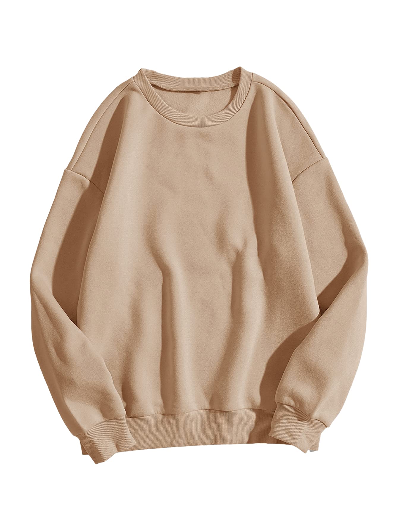 Verdusa Women's Oversized Crew Neck Long Sleeve Drop Shoulder Pullover Sweatshirt Top Khaki XL