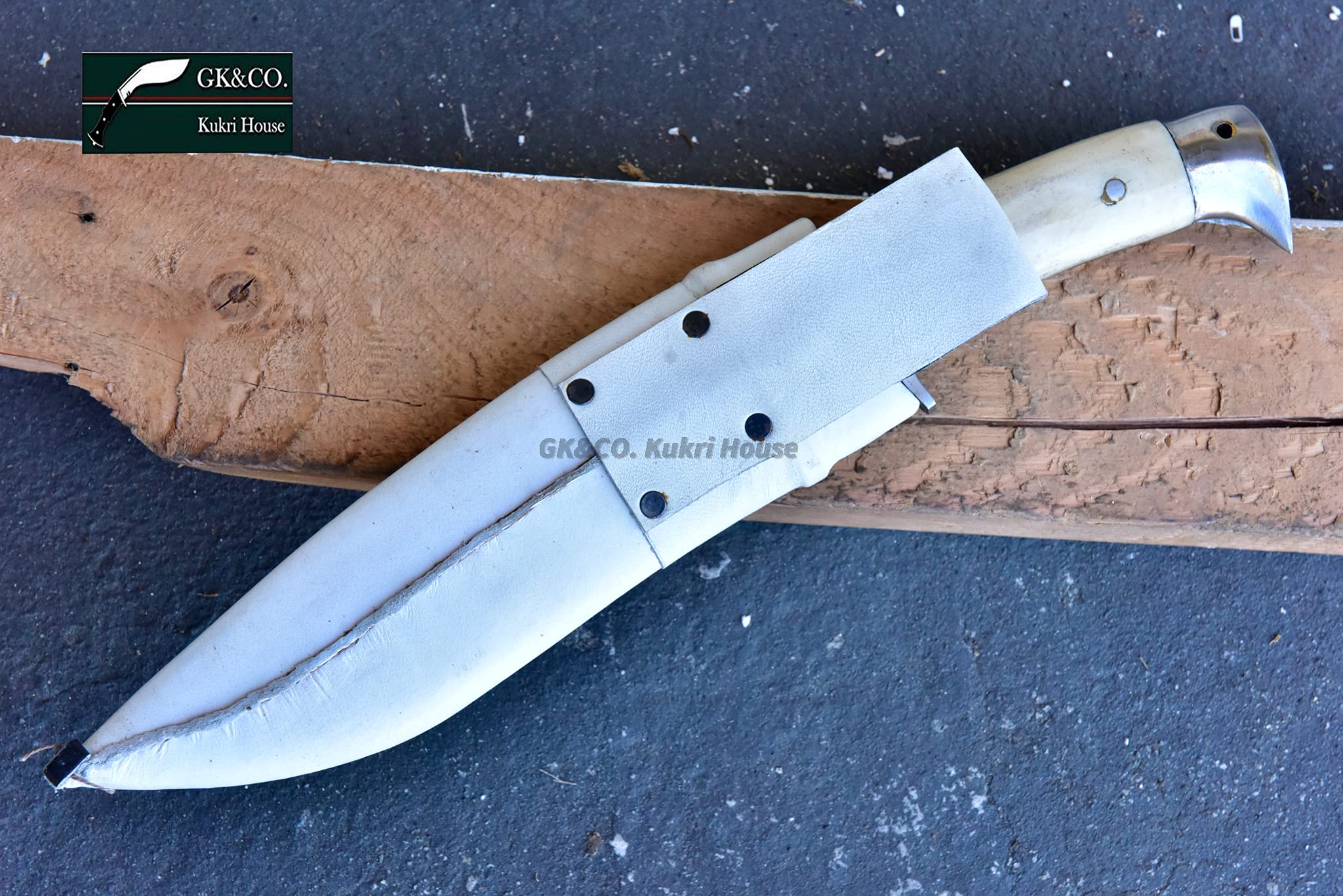 GK&CO. Kukri House Authentic Kukri/khukuri-9 Inch Bahadur Hunter Knife-Carbon Steel Made White Bone Full Tang Handle White Leather Sheath (14" Overall Length)- Handmade from Nepal