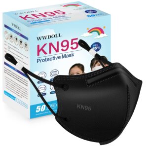 wwdoll kids kn95 face mask 50 pack, 5-layers breathable kn95 masks for children, black