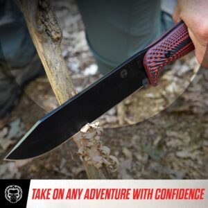 Holtzman's Gorilla Survival 'Mandrill' Fixed Blade Hunting Knife with Sheath, Fire Starter, G10 Scraper & Paracord (Red+Black)