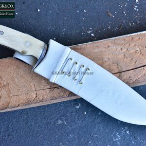 GK&CO. Kukri House Authentic Kukri/khukuri-9 Inch Bahadur Hunter Knife-Carbon Steel Made White Bone Full Tang Handle White Leather Sheath (14" Overall Length)- Handmade from Nepal