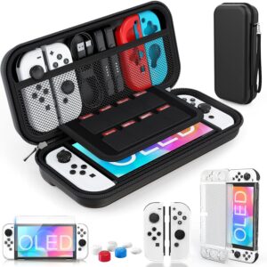 heystop case for nintendo switch oled model, protection for switch oled switch case oled kit accessories cover for nintendo switch oled with tempered glass screen and thumb covers grips