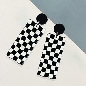 WUWEIJIAJIA Unique Acrylic Black White Striped Checkered Dangle Drop Earrings Heart Flower Pattern Stud Earrings for Women Statement (Style-5)