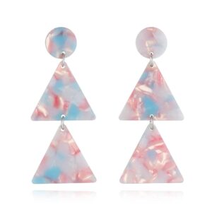 acrylic double triangle dangle earrings for women resin geometric round circle tassel drop dangling stud hypoallergenic lightweight retro party y2k jewelry christmas tree (pink and blue)