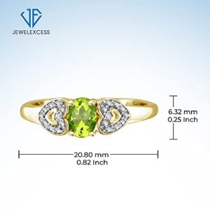 JEWELEXCESS Peridot August Birthstone Jewelry – 0.45 Carat Peridot 14K Gold Over Silver Ring Jewelry Gemstone Rings with Hypoallergenic 14K Gold Over Silver Band