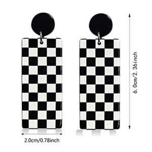 WUWEIJIAJIA Unique Acrylic Black White Striped Checkered Dangle Drop Earrings Heart Flower Pattern Stud Earrings for Women Statement (Style-5)