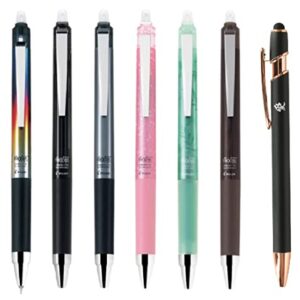 Pilot Japan Frixion Point Knock Design Series 6 Packs With Kanji LOVE Sticker, Black line, Gunmetal, Pink, Frost Green, Modern Wood, 5.59 x 0.41 0.39 in