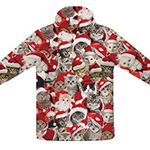 Christmas Cat Sweatshirt Blanket Wearable Hooded Throw Hat Xmas Nap Sherpa Giant Big Pocket Holiday Party Gifts Oversized Sweater Jacket Hoodies For Teens Girls