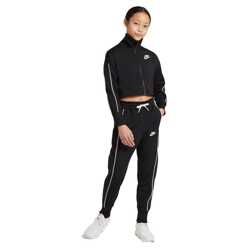 Nike Sportswear Big Kids' (Girls') High-Waisted Tracksuit (LG (14-16 Big Kids), Black/White)