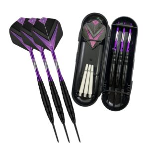 KingHtao Steel Tip Darts Set 22 Gram- Standard PET Flights, Aluminum Dart Shafts,with O Rings, Extra Aluminiu Shafts, Dart Flights and Portable Darts Case (3pcs/Pack) (Purple)