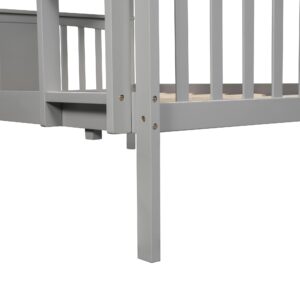 Harper & Bright Designs Full Over Full Bunk Beds for Adults,Teens, Kids, Wood Bunk Beds Full Over Full Size with Ladder,Full Bunk Beds with High Length Guardrail,Grey