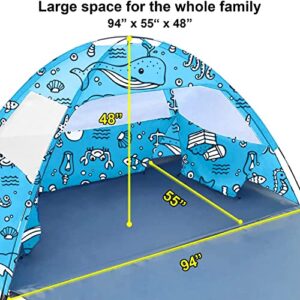 Ocean World 2 in 1 Beach Tent/Indoor Tent for Kids, Babies, Toddlers, and Family | UPF 50+ UV Protection, PU800 Waterproof 3-4 Person Sun Shelter Sun Shade | Baby Beach Tent, Baby Tent for Beach