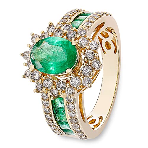 Tirafina Genuine Oval Emerald and Natural Diamond Rings, Statement Ring, Gemstone Jewelry for Women, 14K Gold (1 3/4 cttw of Gemstone, 3/4 cttw of Diamonds)