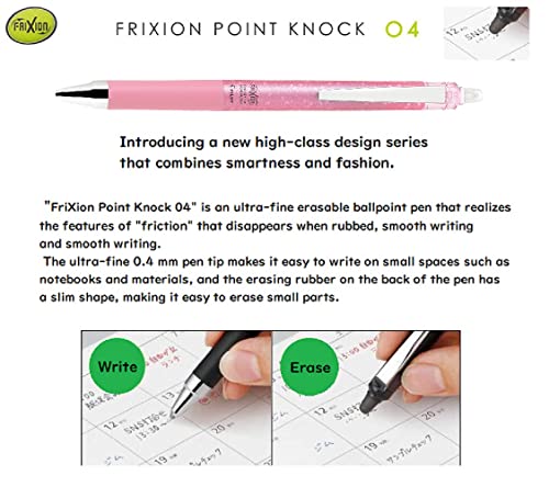 Pilot Japan Frixion Point Knock Design Series 6 Packs With Kanji LOVE Sticker, Black line, Gunmetal, Pink, Frost Green, Modern Wood, 5.59 x 0.41 0.39 in