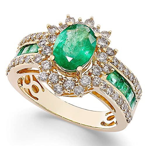 Tirafina Genuine Oval Emerald and Natural Diamond Rings, Statement Ring, Gemstone Jewelry for Women, 14K Gold (1 3/4 cttw of Gemstone, 3/4 cttw of Diamonds)