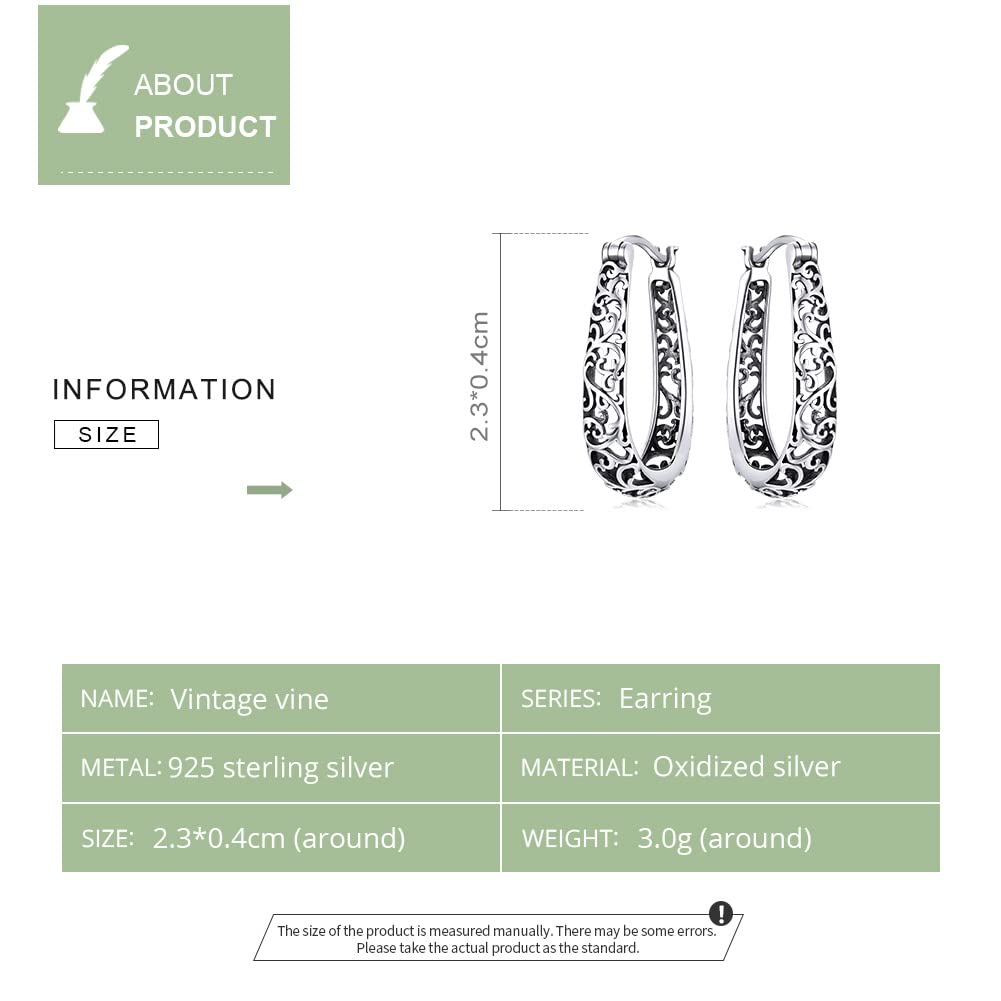 BISAER 925 Sterling Silver Huggie Hoop Earrings Filigree Hoop Earrings for Women Hypoallergenic Jewelry