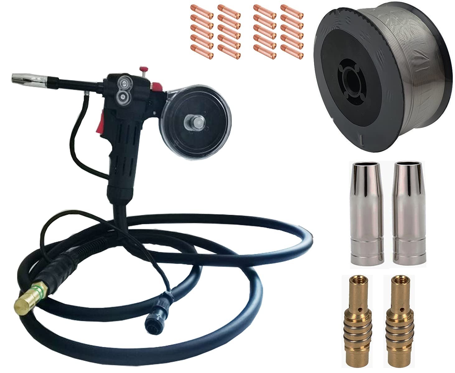 PreAsion 200Amp Spool Gun 3 Meters Cables Fit Miller 300371 Spoolmate 100 Series Miller 180 Aluminum Stainless Steel Iron with 1.1LB 0.8MM Aluminum Welding Wire20pcs Contact Tips