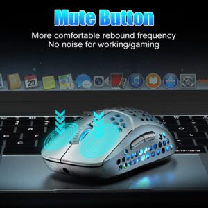 NORMIA RITA 【Dual Modes】 Honeycomb Wireless Mouse Bluetooth and 2.4GHz Two Modes Connection Computer Mouse with 7 Colors Backlight Silent Mouse 4 DPI Levels for Gaming, Working