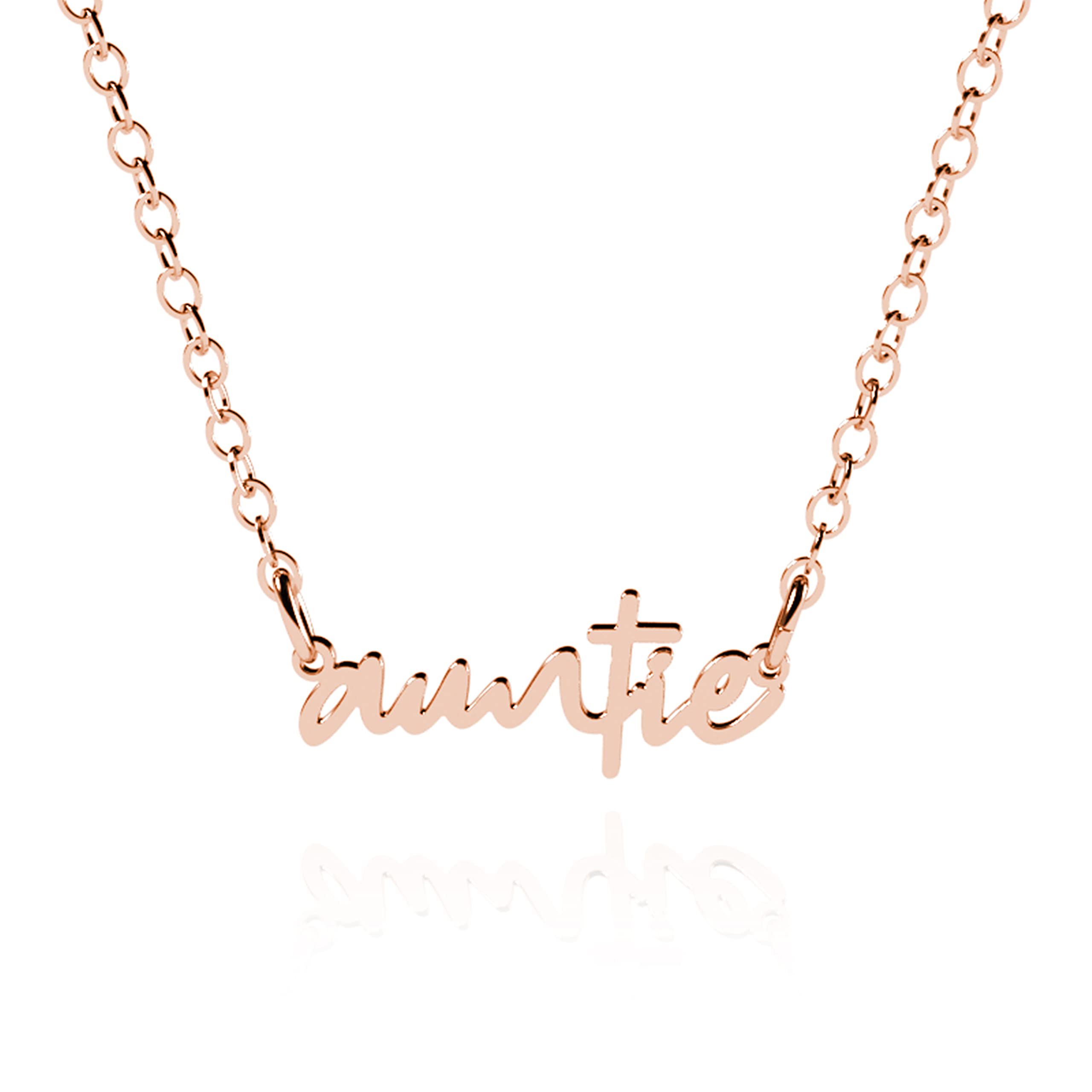 Dainty Mama, Auntie Pendant Necklace for Women, 925 Sterling Silver, Gold, or Rose Gold, Pretty Mothers Day Gift for Mom or Aunt, Personalized Mommy Charm Necklace Jewelry (Auntie - Rose Gold)