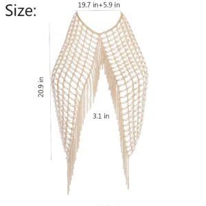 Bmirth Boho Gold Body Chain Pearl Tassel Waist Chain Sexy Bikini Bar Chain Rave Nightclub Party Body Accessory (B)