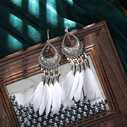 6 Pairs Women Feather Earrings Bohemian Fringe Tassel Long Drop Dangle Earrings Set with Dream Catcher Design Boho Earrings for Women Girls Birthday Christmas Holiday Party (style 4)