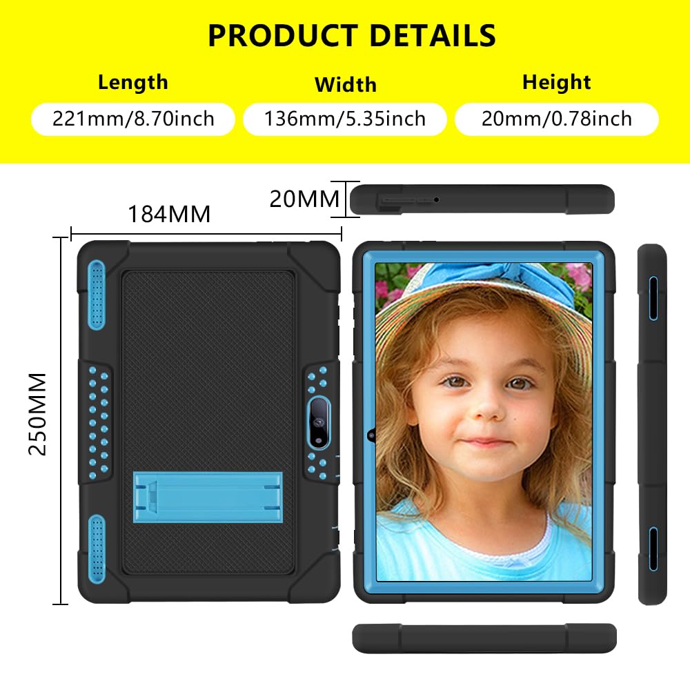 FIEWESEY for Pritom M10 Inch Case, Heavy-Duty Drop-Proof Shock-Resistant Kids Friendly Protective case for QuntiCO Y10/Voger priorpad X100/Digiland Tablet DL1036/Gateway 10.1 HD Tablet(Black/Blue)