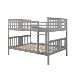 Harper & Bright Designs Full Over Full Bunk Beds for Adults,Teens, Kids, Wood Bunk Beds Full Over Full Size with Ladder,Full Bunk Beds with High Length Guardrail,Grey