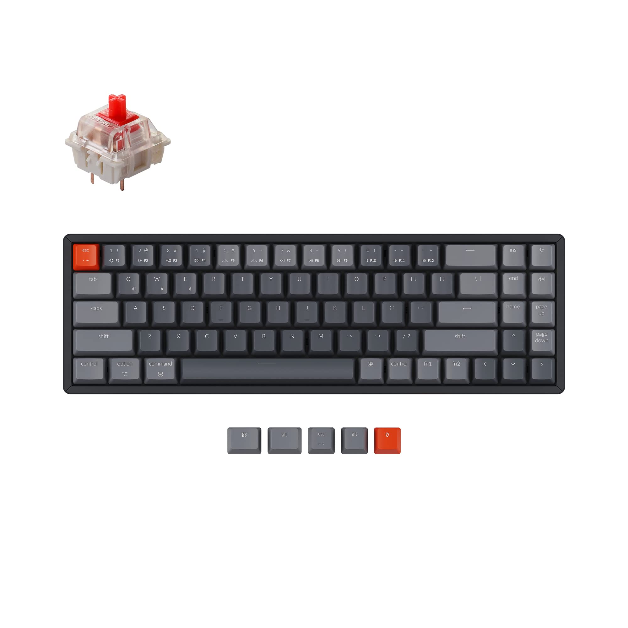 Keychron K14 70% Layout 72 Keys Bluetooth Wireless/USB Wired Mechanical Keyboard for Mac with Gateron G Pro Red Switch/Multitasking/RGB Backlight/Aluminum Frame Computer Keyboard for Windows Laptop