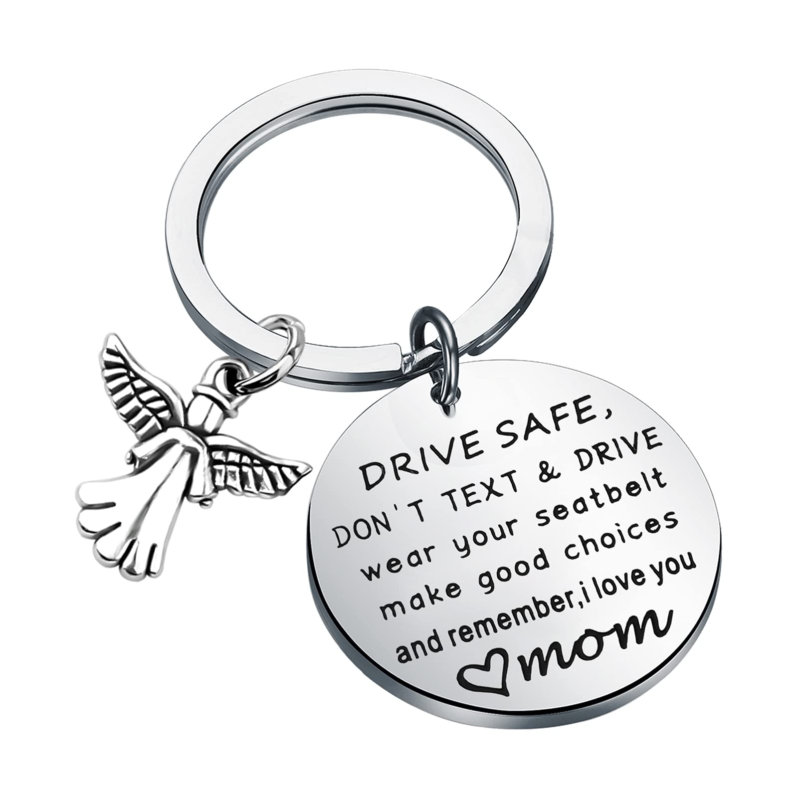 KUIYAI Drive Safe Gift I Love You Mom Keychain Mother Gift Driving Safety Gift Guardian Angel(drive safe mom)