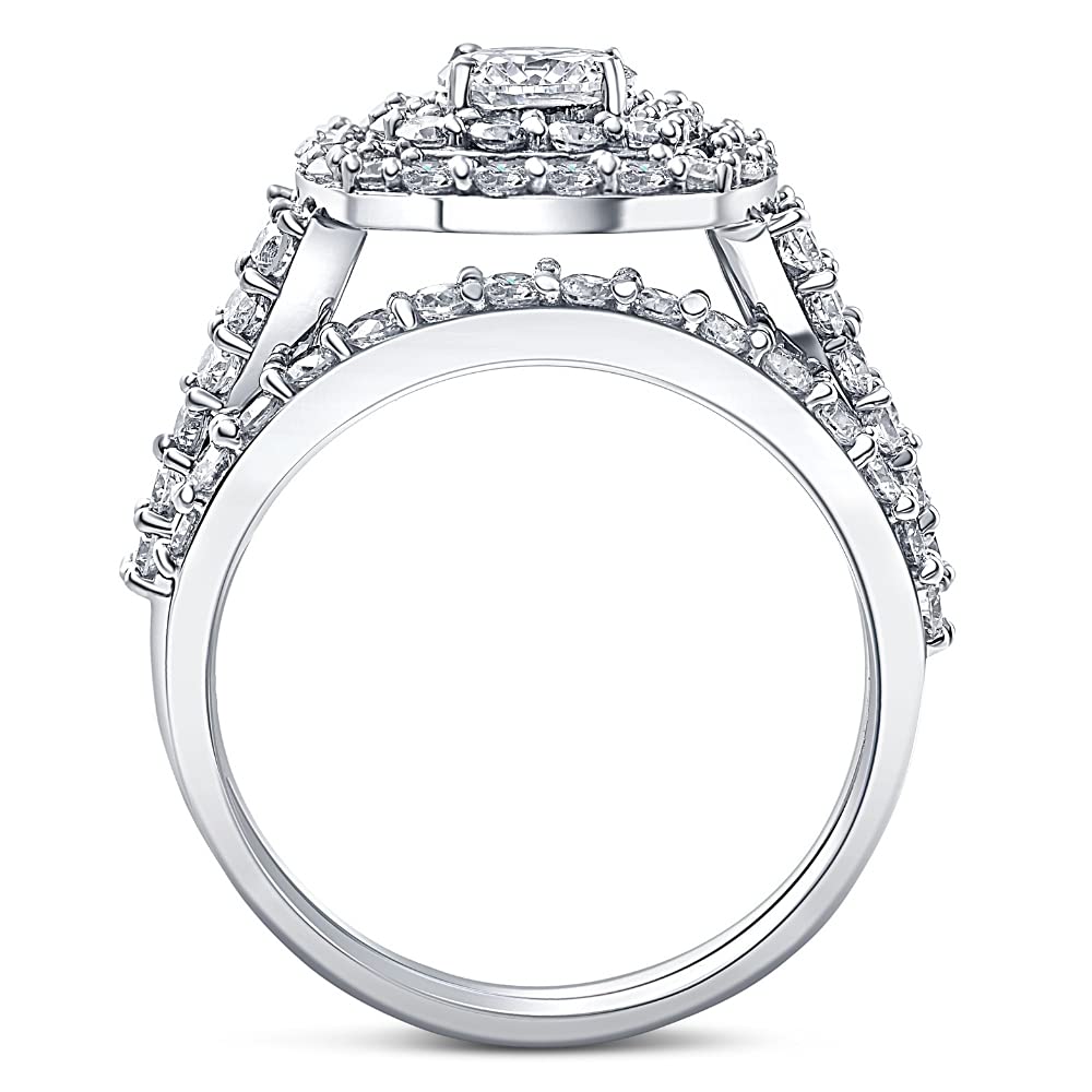 2 Ct TW Diamond Engagement Cushion Halo Engagement Ring Set White Gold Lab Grown - Size 5