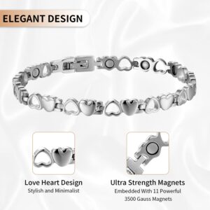 BioMag Magnetic Bracelet for Women,Titanium Steel Wristband Brazaletes Solid Pure Copper Valentine's Day Gift for Her Jewelry Gift with Adjustable Tool Birthday Gifts (Silver)