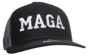 tropic hats adult embroidered trump maga 6 panel trucker cap w/snapback - black/charcoal gray