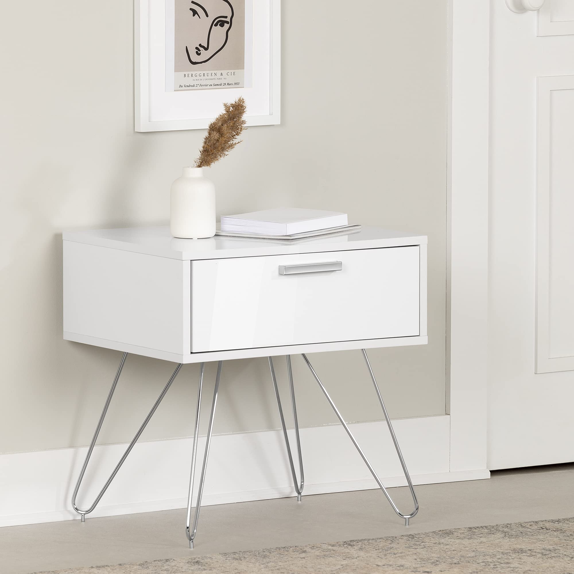 South Shore Slendel End table Pure White, Scandinavian