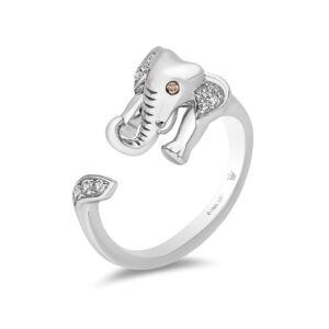 Jewelili Hallmark Fine Jewelry Sterling Silver 1/10 Cttw Champagne and Natural White Round Diamond Wrapping Elephant Ring, Size 7